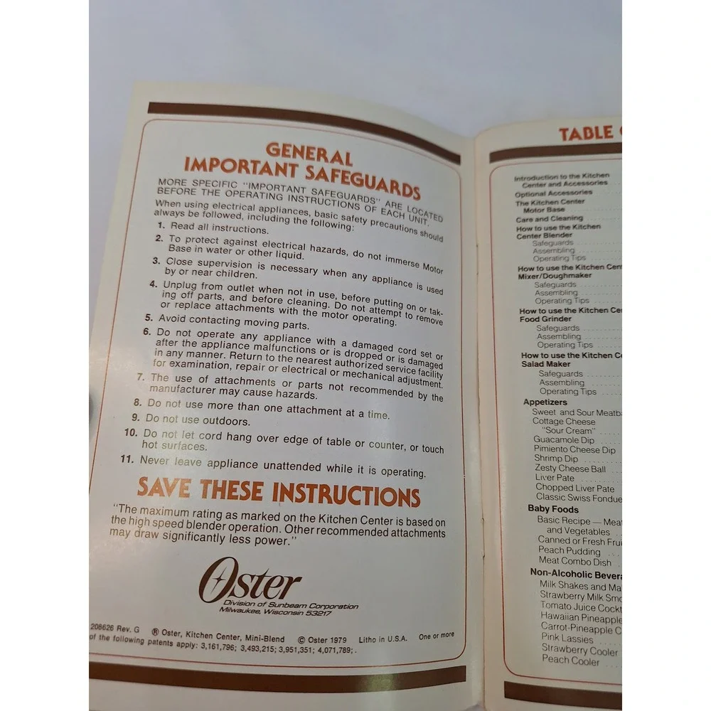 Vintage 1979 Oster Kitchen Center Cookbook Instruction Manual Food Prep 208626